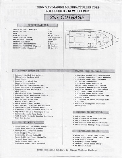Penn Yan Outrage 225 Mercruiser Performance Report Brochure