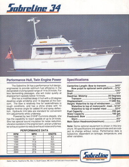 Sabreline 34 Motor Yacht Brochure