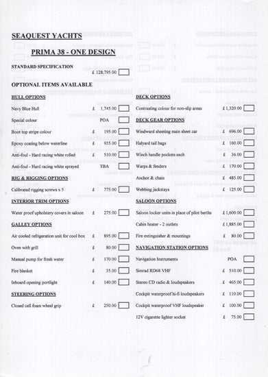 Seaquest Prima 38 One Design Brochure Package