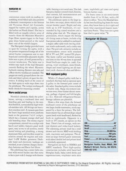 Navigator 46 Classic Motorboating & Sailing Magazine Reprint Brochure