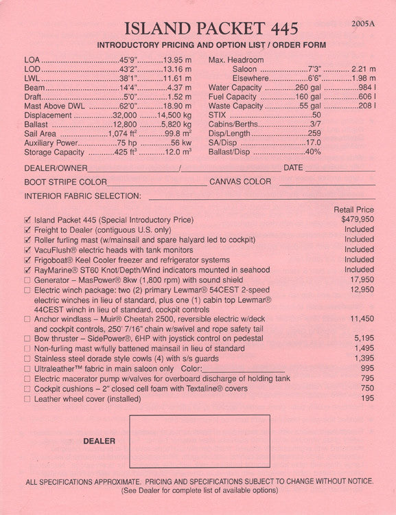 Island Packet 445 Specification Brochure