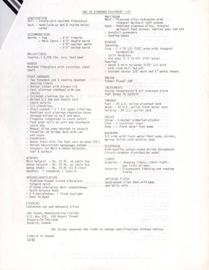 C&C 29 Mark II Brochure