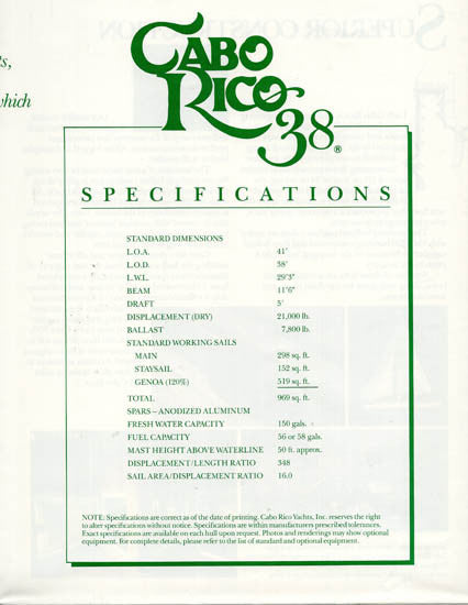 Cabo Rico 38 Poster Brochure