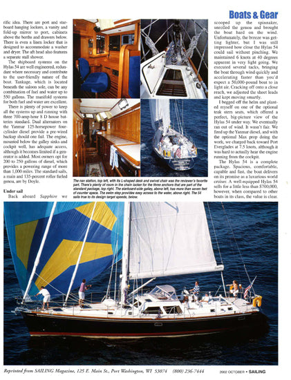 Hylas 54 Raised Salon Sailing Magazine Reprint Brochure
