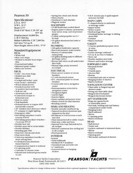 Pearson 39 Mark II Plan B Specification Brochure