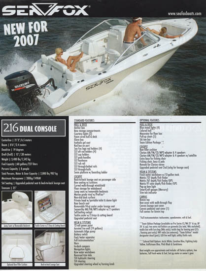 Sea Fox 216 Dual Console and 256 Center Console Brochure Sea Fox 216 Dual Console and 256 Center Console Brochure