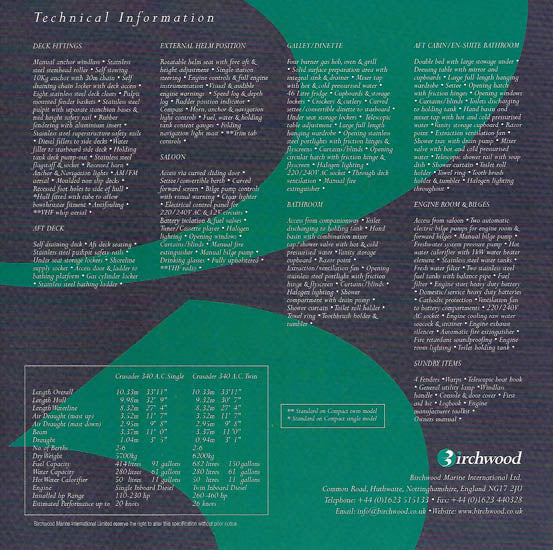 Birchwood Crusader 340 Aft Cabin Brochure