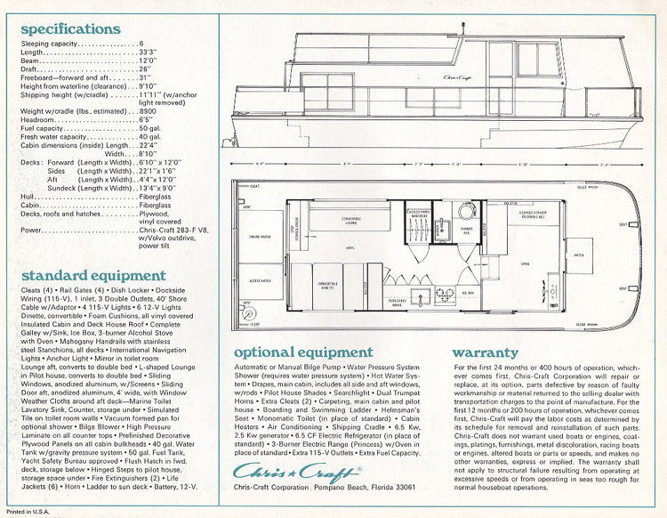 Chris Craft 33 Houseboat Brochure