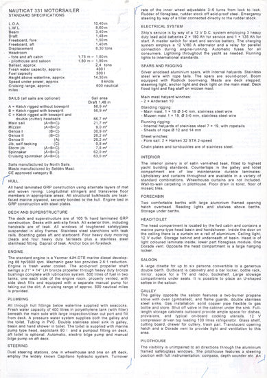 Nauticat 331 Specification Brochure