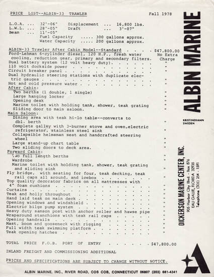 Albin 33 Trawler Brochure