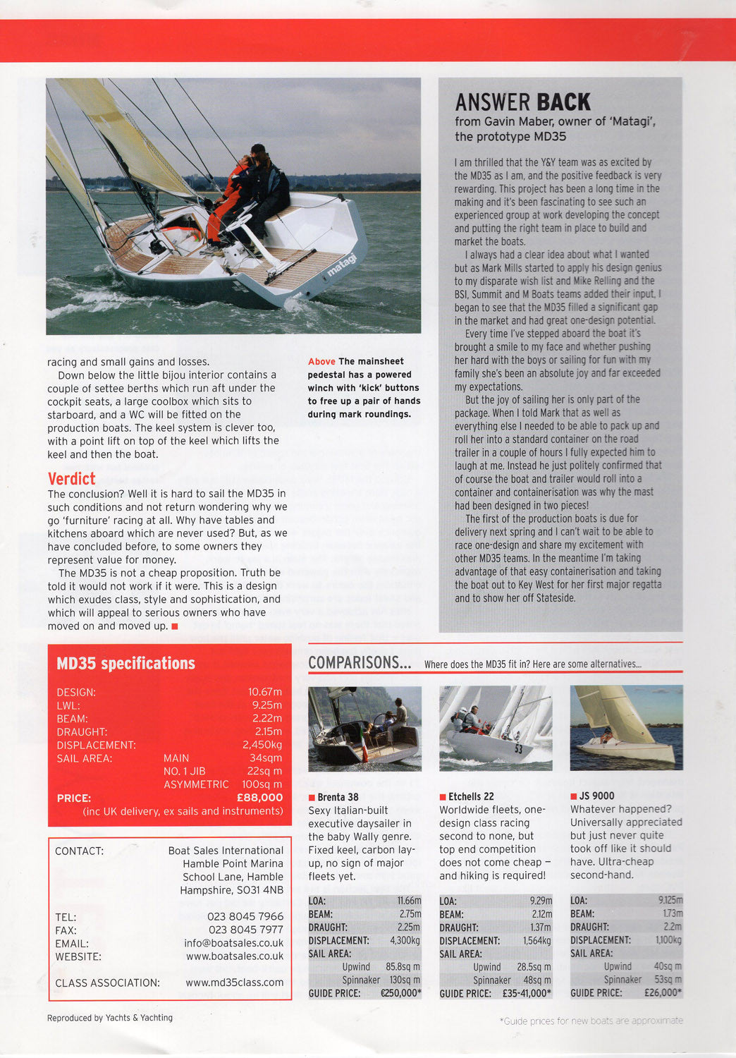 MD 35 Yachts & Yachting Magazine Reprint Brochure
