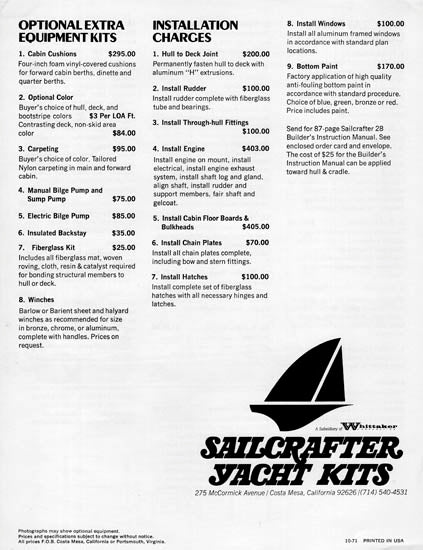Columbia Sailcrafter 28 Brochure / Price List