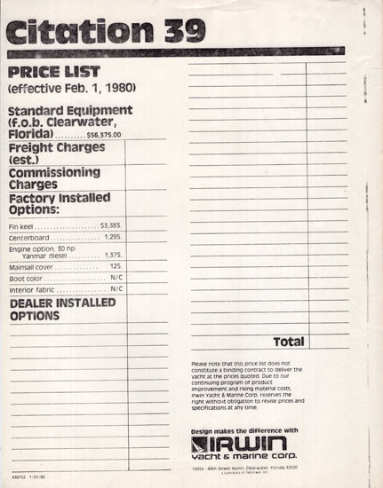 Irwin Citation 39 Brochure