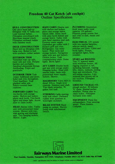 Freedom 40 Specification Brochure - Aft Cockpit