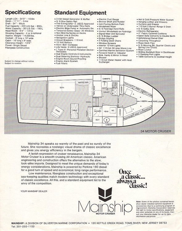 Mainship 34 Motor Cruiser / Trawler Brochure