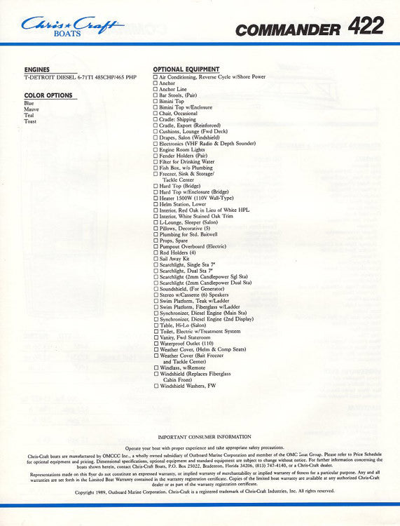 Chris Craft Commander 422 Brochure
