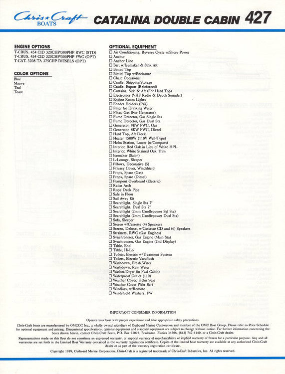 Chris Craft Catalina 427 Double Cabin Brochure