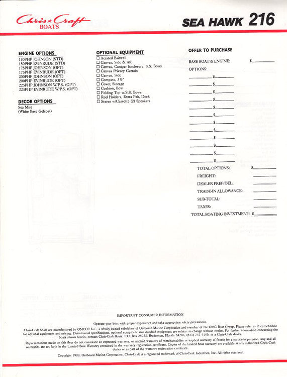 Chris Craft Sea Hawk 216 Brochure