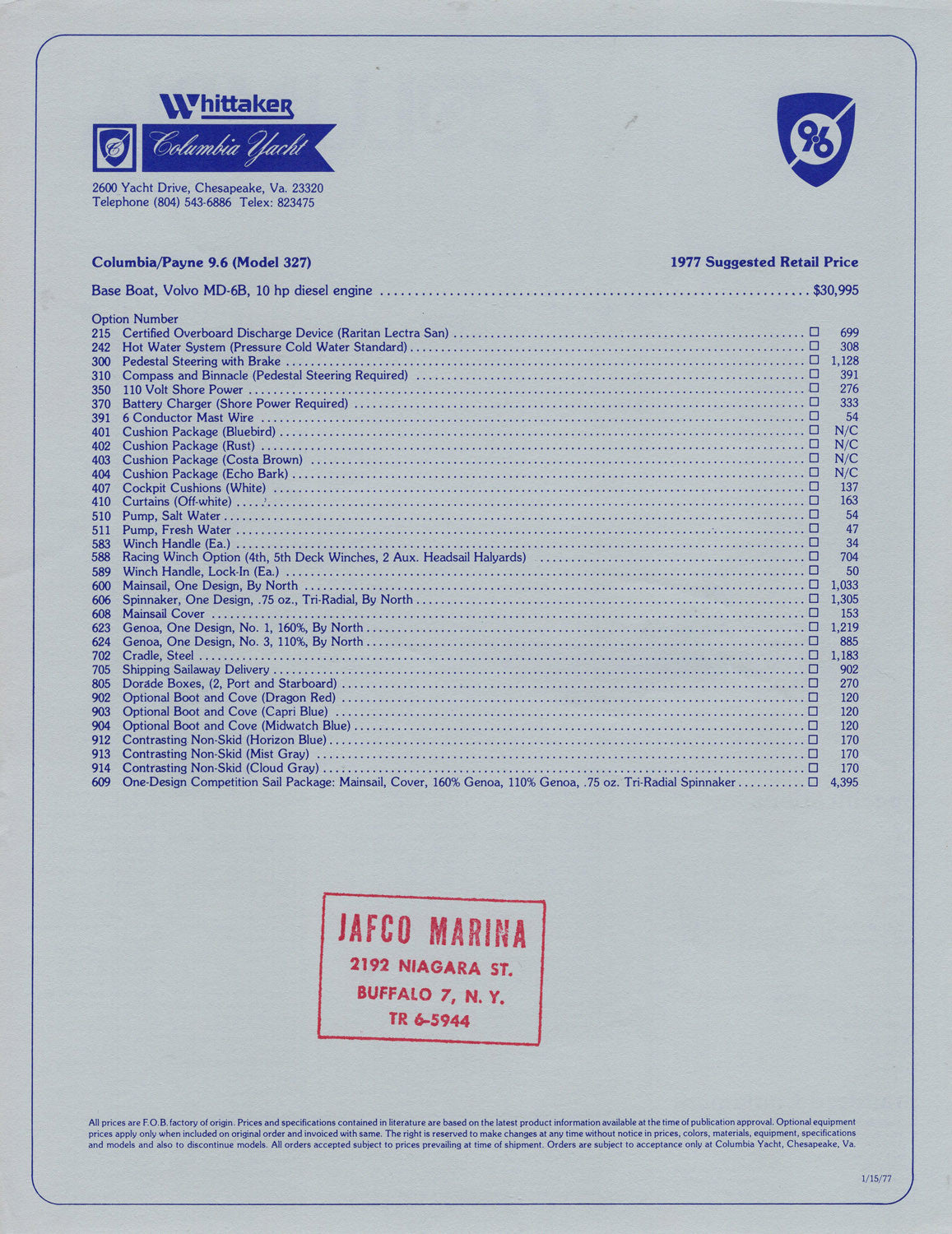 Columbia 9.6 Specification Brochure
