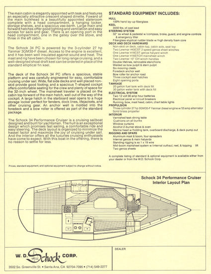 Schock 34 Performance Cruiser Specification Brochure