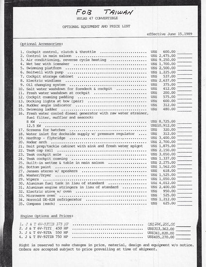 Hylas 47 Convertible Specification Brochure