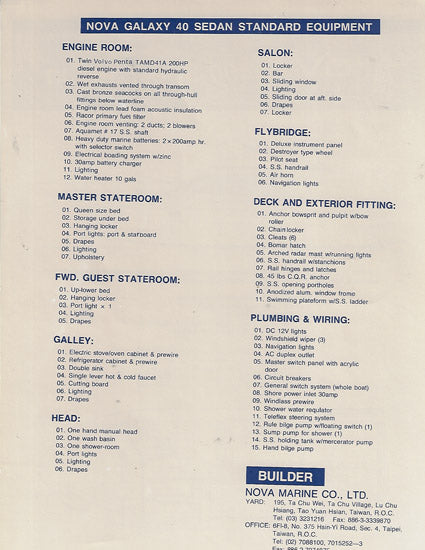 Nova 400 Sport Sedan Specification Brochure