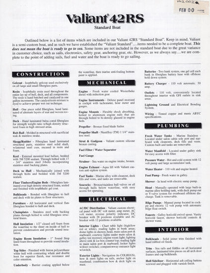 Valiant 42 Raised Salon Brochure
