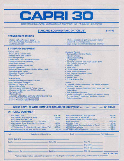 Catalina Capri 30 Specification Brochure
