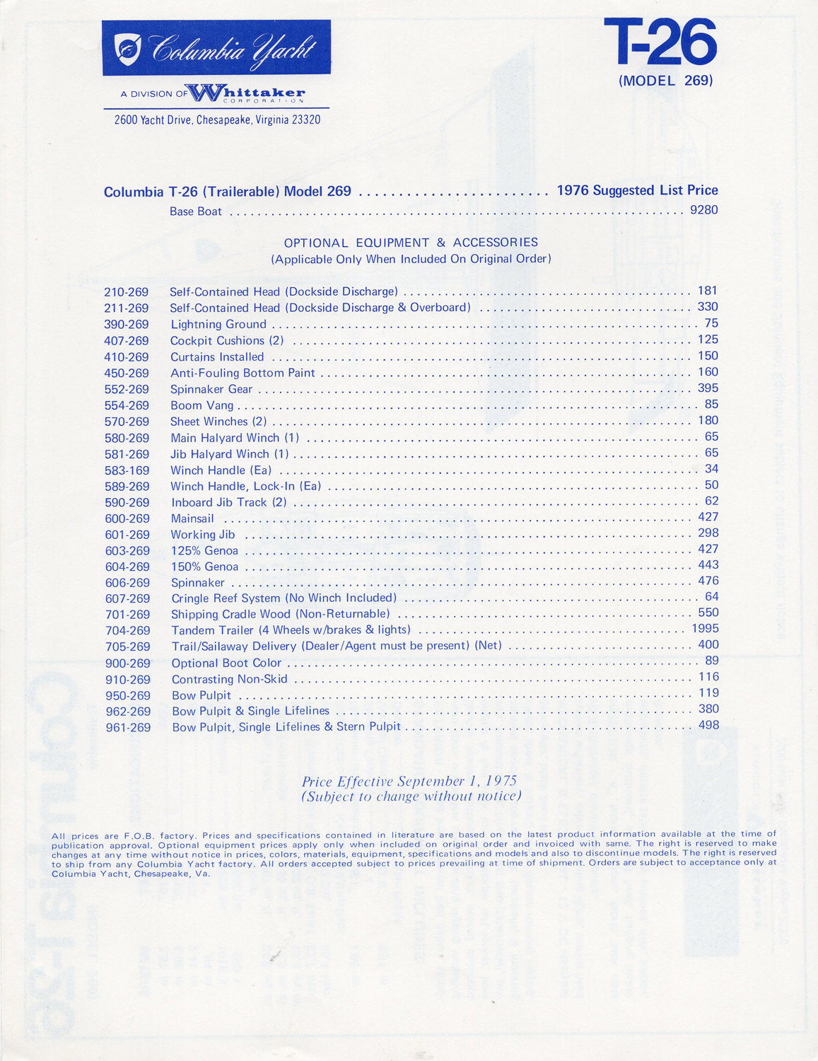 Columbia T26 Specification Brochure