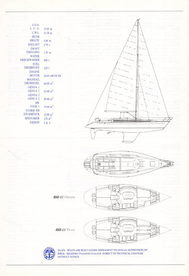 Elan 431 Specification Brochure