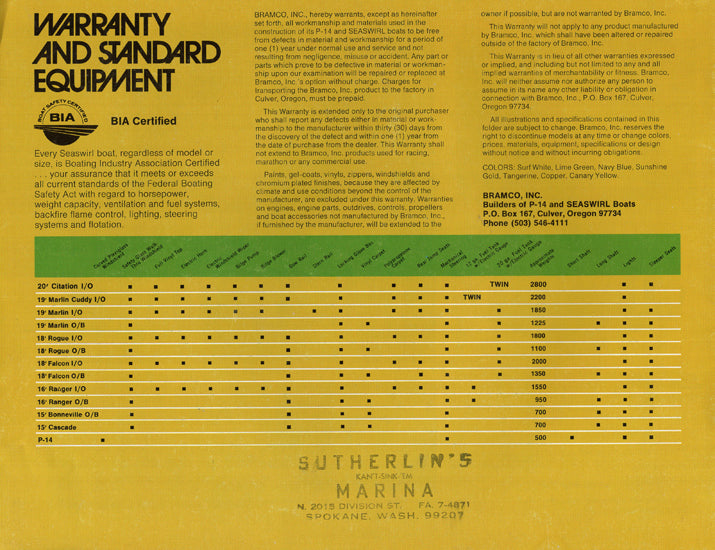 Seaswirl 1974 Brochure