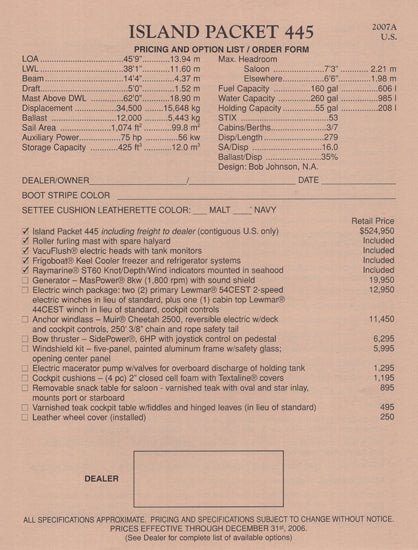 Island Packet 445 Specification Brochure