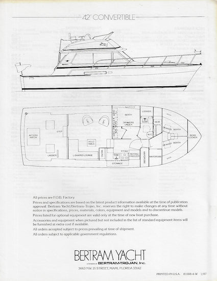 Bertram 42 Convertible Specification Brochure