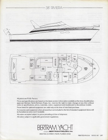 Bertram 38 Riviera Specification Brochure