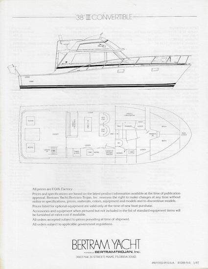 Bertram 38 III Convertible Specification Brochure