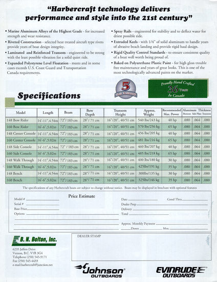 Harbercraft 1997 Chinook Brochure