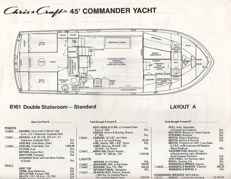 Chris Craft Commander 45 Yacht Specification Brochure