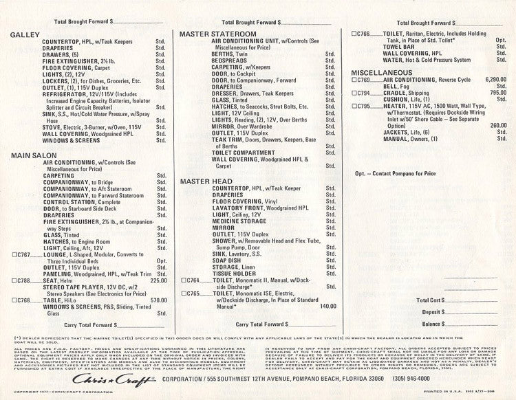 Chris Craft Corinthian 38 Specification Brochure
