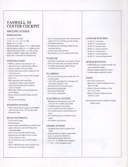 Taswell 50 Specification Brochure