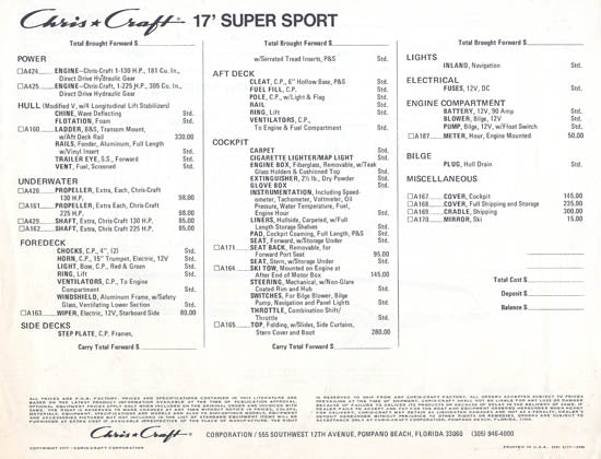 Chris Craft 17 Super Sport Specification Brochure