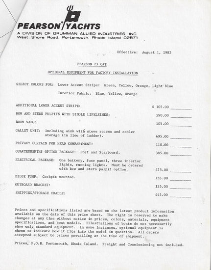 Pearson 23 Cat Specification Brochure