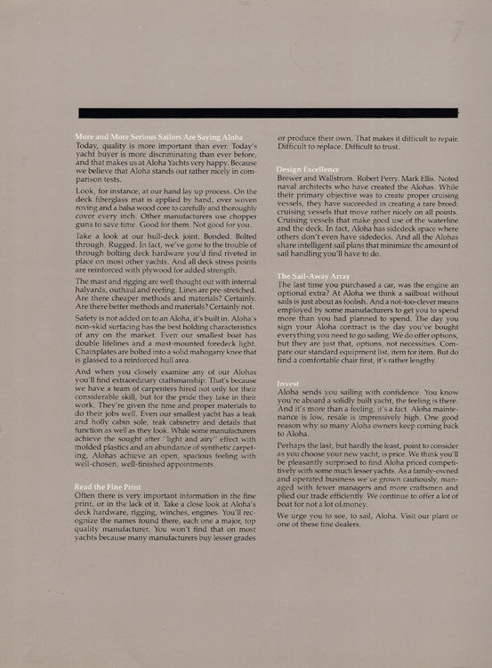 Aloha Yachts Folder Brochure
