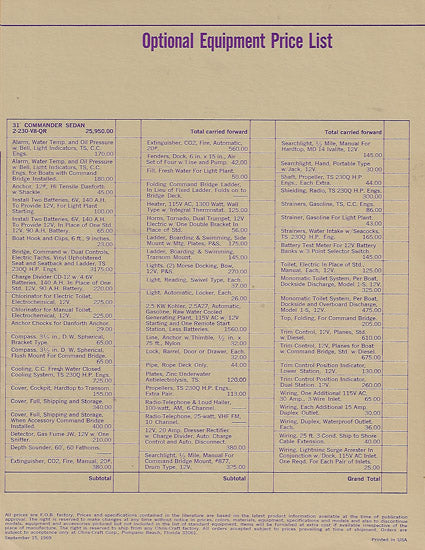 Chris Craft Commander 31 Sedan Specification Brochure
