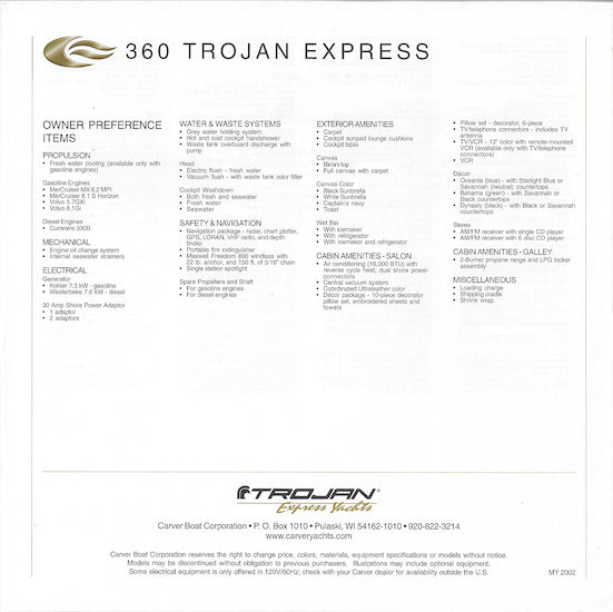 Trojan 360 Express Specification Brochure (2002)