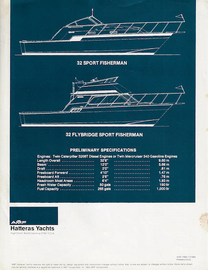 Hatteras 32 Sport Fisherman and Flybridge Sport Fisherman Launch Brochure