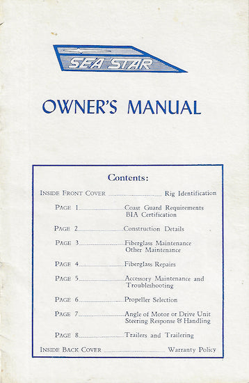 Glastex Sea Star Owner's Manual