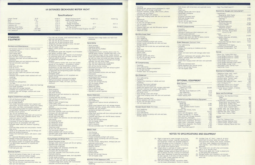 Hatteras 54 Motor Yacht Specification Brochure