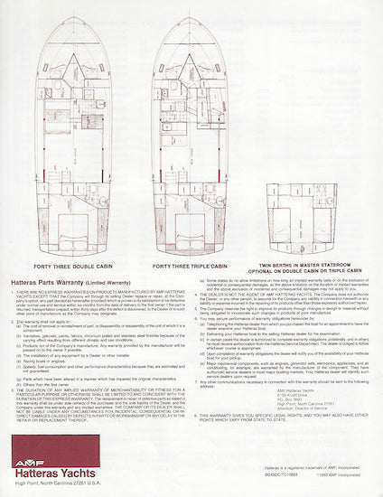 Hatteras 43 Double & Triple Cabin Specification Brochure