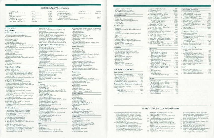 Hatteras 56 Motor Yacht Specification Brochure