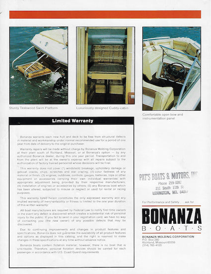 Bonanza 1980s Brochure